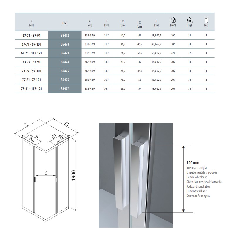 Box ad angolo Box doccia rettangolare 70 x 120 cm apertura scorrevole Samo America 4 B6479ULUTR