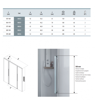 Corredizo Mampara de ducha corredera de cuatro puertas, instalación en nicho 160 cm SAMO Acrux B8852L90TR