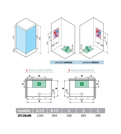 Hydromassage shower cabins Asymmetric multifunction shower cabin with 1 sliding door Novellini Media 2.0 2P ME22P120T1F-1AB