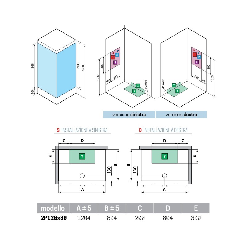 Cabinas de ducha de hidromasaje Cabina de ducha multifunción asimétrica con 1 puerta corredera Novellini Media 2.0 2P ME22P120T1