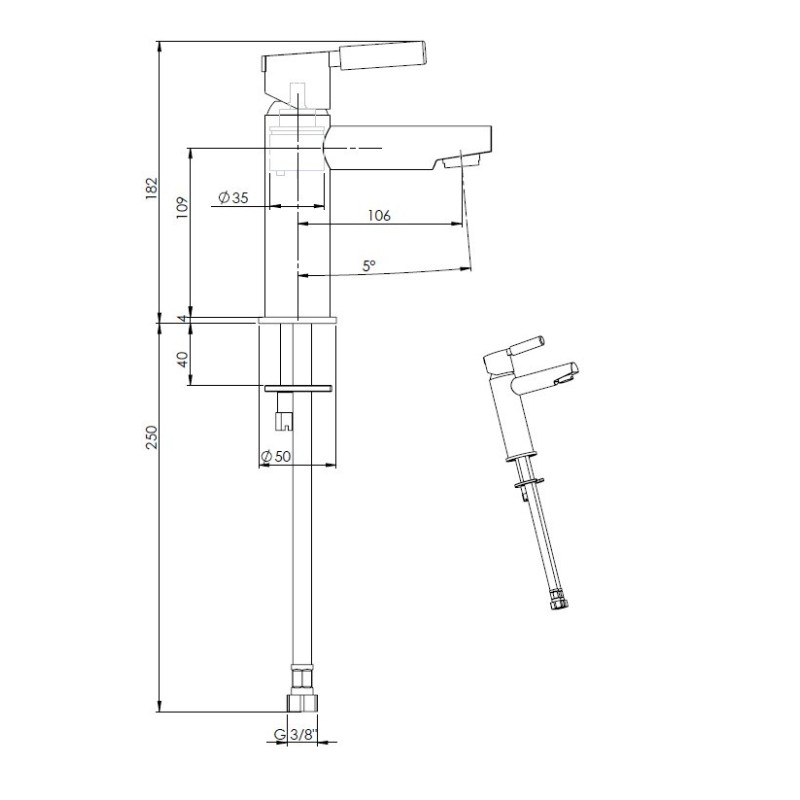 Grifos Lavabo Monomando Mezclador de lavabo negro mate con mango de piedra blanca FP Pattaroni UNIC°U-MF-BLKMRB03