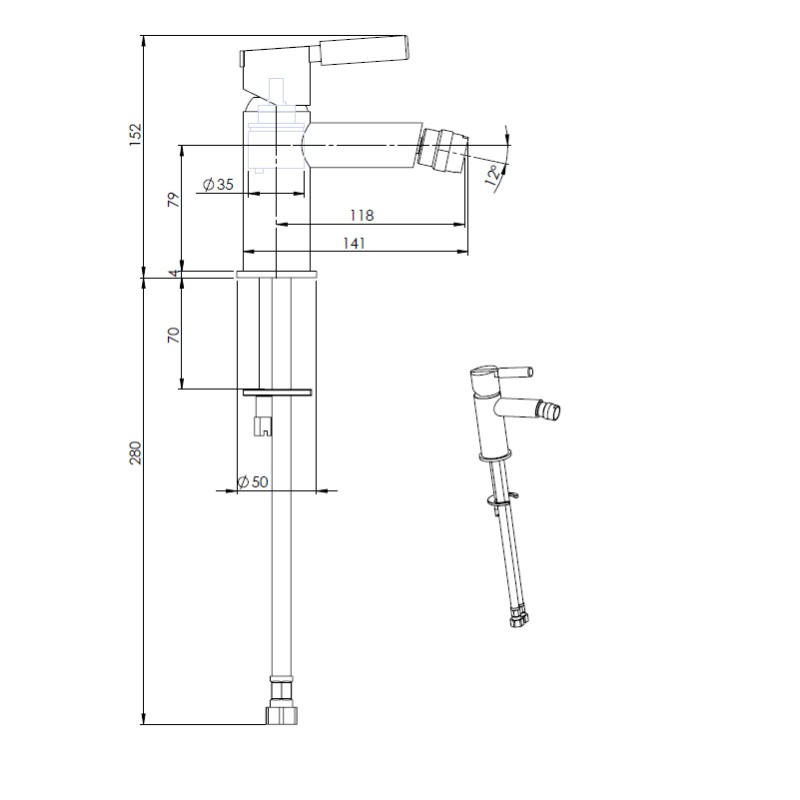 Single lever bidet taps Bidet mixer in matt black color with white stone handle FP Pattaroni UNIC° U-BIDET-BLKMRB03