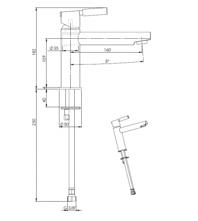 Rubinetti Lavabo Monoleva Miscelatore per lavabo canna prolungata nero opaco maniglia in pietra FP Pattaroni UNIC° U-MFLG-BLKMRB