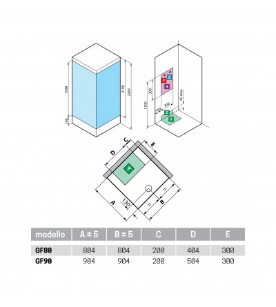 Hydromassage shower cabins Multifunction shower cabin 80x80 1 swing door hydromassage version Novellini Media 2.0 GF ME2GF80T1F-