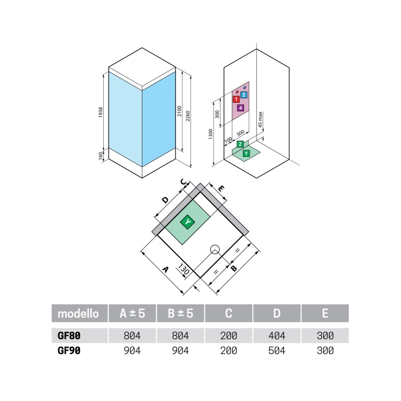 Hydromassage shower cabins Multifunction shower cabin 90x90 1 swing door hydromassage version Novellini Media 2.0 GF ME2GF90T1F-