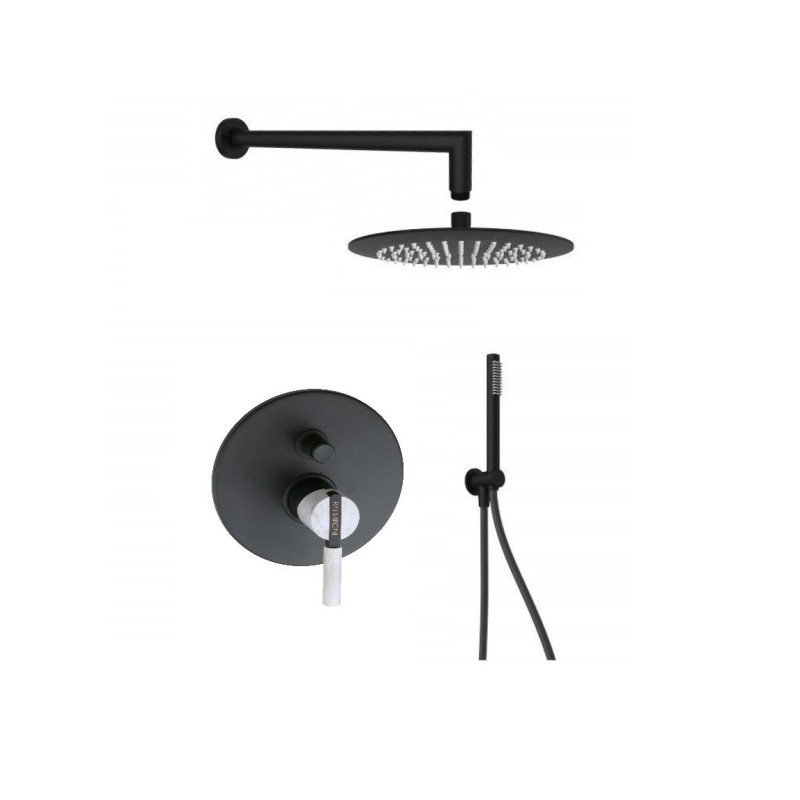 Full Shower Kit Complete shower kit in matt black color with white stone handle FP Pattaroni UNIC° KITUNI1