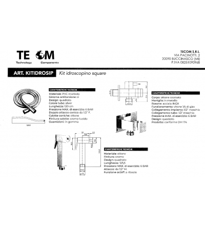 Idroscopini Kit doccia igenica per puliza WC modello quadro Tecom KITIDROS