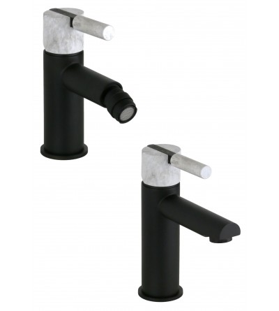 Bathroom Faucet Set Bathroom tap set in matt black color with stone handle FP Pattaroni UNIC° KIUNI2