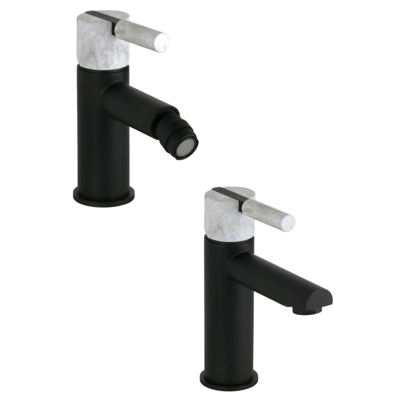 Bathroom Faucet Set Bathroom tap set in matt black color with stone handle FP Pattaroni UNIC° KIUNI2