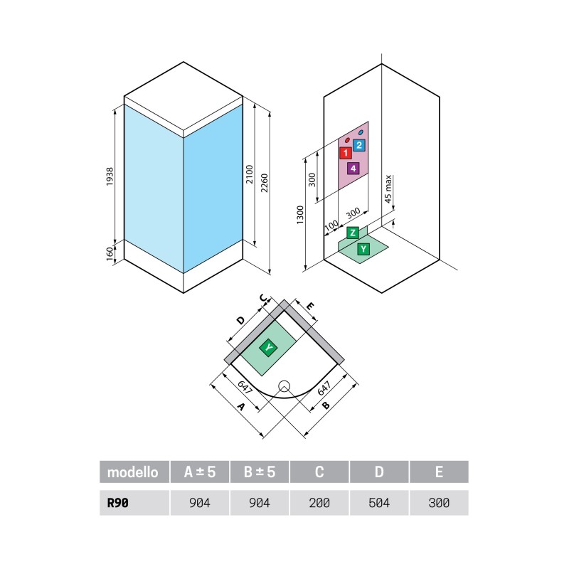 Cabinas de ducha de hidromasaje Cabina de ducha multifunción semicircular con hidromasaje 90 x 90 2 puertas correderas Novellini