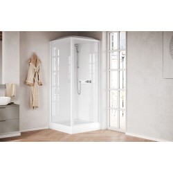 Cabines de douche standard Cabine de douche 80 x 80 ouvrant avec 1 porte battante et 1 porte latérale fixe Novellini Media Glass