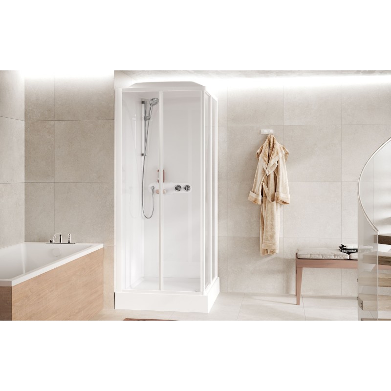 Cabines de douche standard Cabine de douche 80 x 80 ouvrant avec 2 portes coulissantes et 2 fixes en ligne Novellini Media Glass