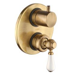 Built-in shower mixer with diverter in antique bronze color and white handle Piralla Rubinetterie COMO 0TOF3400A21