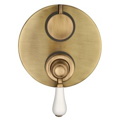 Built-in shower mixer with diverter in antique bronze color and white handle Piralla Rubinetterie COMO 0TOF3400A21