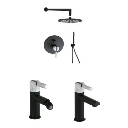 Kit de salle de bain complet de couleur noir mat avec poignée en pierre blanche FP Pattaroni UNIC° KITUNI4