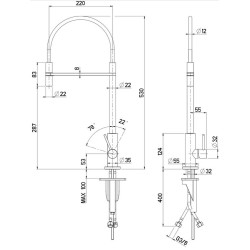 Miscelatore lavello cucina con tubo flessibile nero e doccia magnetica Quadro srl 604AS