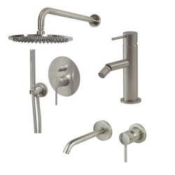 Set miscelatore lavabo a parete, miscelatore bidet e kit doccia in colore acciaio spazzolato Gattoni Easy KITEASYNS6