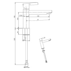 Long spout basin mixer with black marble handle FP Pattaroni UNIC° U-MFLG-BLKMRB01