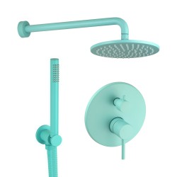 Shower kit with 2-way mechanical mixer, round model in aqua blue colour Pollini Jessy Color G477355255A6