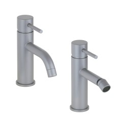 Rundes Waschbecken- und Bidetmischer-Set in Metallic-Grau Pollini Jessy Color KITJESSYCOLORA11