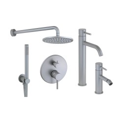 Kit mitigeur lavabo bidet haut et kit de douche modèle rond de couleur gris métallisé Pollini Jessy Color KITJESSYCOLORA13