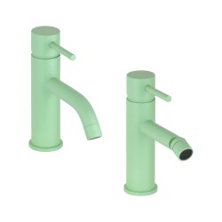 Round basin and bidet mixer set in light green colour Pollini Jessy Color KITJESSYCOLORA21