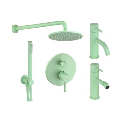 Round model bidet basin mixer kit and shower kit in light green colour Pollini Jessy Color KITJESSYCOLORA22