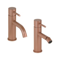 Ensemble mitigeur lavabo et bidet rond de couleur rose métallisé Pollini Jessy Color KITJESSYCOLORA31