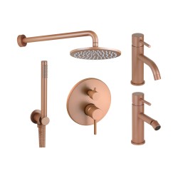 Kit miscelatori lavabo bidet e kit doccia modello tondo in colore rosa metallizzato Pollini Jessy Color KITJESSYCOLORA32