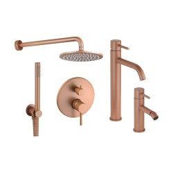 Kit mitigeur lavabo bidet haut et kit de douche modèle rond de couleur rose métallisé Pollini Jessy Color KITJESSYCOLORA33