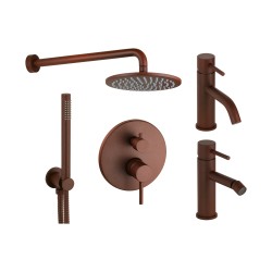 Kit mitigeur lavabo modèle rond, bidet et kit douche couleur rouille Pollini Jessy Color KITJESSYCOLORA42