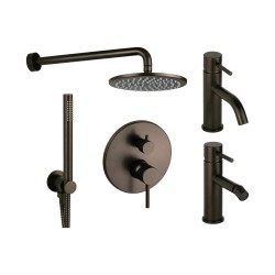 Kit mitigeur lavabo bidet modèle rond et kit de douche de couleur marron métallisé Pollini Jessy Color KITJESSYCOLORA52