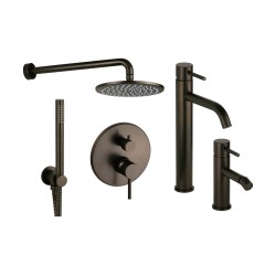 Kit miscelatori lavabo alto bidet e kit doccia modello tondo in colore marrone metallizzato Pollini Jessy Color KITJESSYCOLORA53