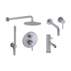 Kit miscelatori lavabo a muro bidet e kit doccia modello tondo colore grigio metallizzato Pollini Jessy Color KITJESSYCOLORA14