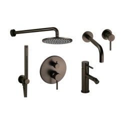 Kit mitigeur lavabo bidet mural et kit de douche modèle rond marron métallisé Pollini Jessy Color KITJESSYCOLORA54