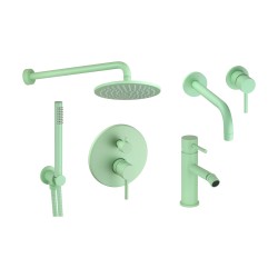 Kit mitigeur lavabo mural, kit bidet et douche, modèle rond, coloris vert clair Pollini Jessy Color KITJESSYCOLORA24