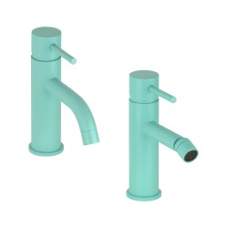 Round washbasin and bidet mixer set in aqua blue colour Pollini Jessy Color KITJESSYCOLORA61