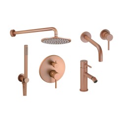 Kit miscelatori lavabo a muro bidet e kit doccia modello tondo colore rosa metallizzato Pollini Jessy Color KITJESSYCOLORA34