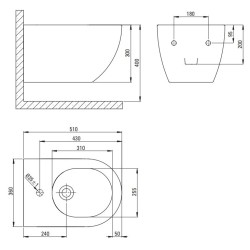 Keramik-Bidet 510 x 360 mm, wandhängendes Modell in Mattschwarz Deante Peonia CDE_NBPW