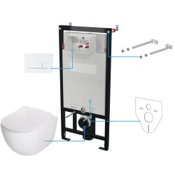 Complete package for wall-hung toilet in gloss white 510 x 360 mm Deante Peonia CDEA6ZPW