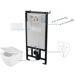 Pacchetto completo sanitario WC modello quadro con placca bianca e cassetta Deante Anemon CDZA6ZPW