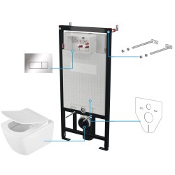 Komplettes Sanitärset, WC, Einbauspülkasten und Chromplatte Deante ANEMON CDZS6ZPW