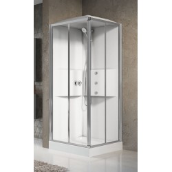 Cabine de douche d'angle multifonction 80 x 80 version hydromassage 2 portes coulissantes Novellini Media 2.0 A ME2A80T1F-1AB