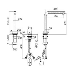 Three-way folding kitchen mixer in stainless steel Quadro srl 543.12AS