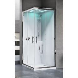 Cabine douche multifonctionnelle 80 x 80 modèle hydromassage 2 portes coulissantes LED intégrée Novellini Eon A EONA80T1F-1AB