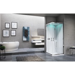 Cabine douche multifonctionnelle 80 x 80 modèle hydromassage 2 portes coulissantes LED intégrée Novellini Eon A EONA80T1F-1AB