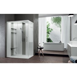 Cabine douche multifonction 140 x 80 version gauche 1 porte coulissante et 1 fixe en ligne Novellini Skill 2P SKI2P140ST5-1UN3