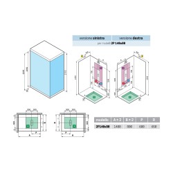 Multifunction shower cabin 140 x 80 left version 1 sliding door and 1 fixed in line Novellini Skill 2P SKI2P140ST5-1UN3