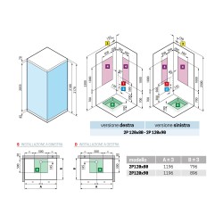 Duschkabine 120 x 80 rechte Version mit 1 Schiebetür und 1 fester Reihenöffnung Novellini Glax 1 2P G212P120DTF-1UU