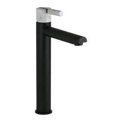 High spout mixer in matt black color with black marble handle FP Pattaroni UNIC° U-MFH-BLKMRB01